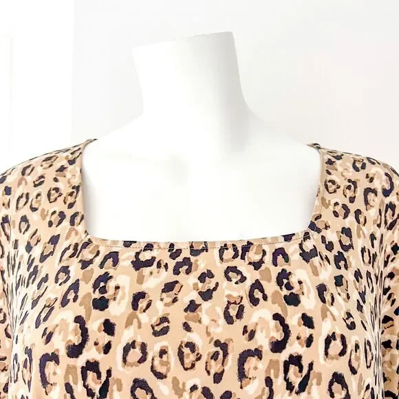 Susan Graver Womens Plus 5X Leopard Print Liquid Knit Tunic Top Square Neck - Picture 5 of 7